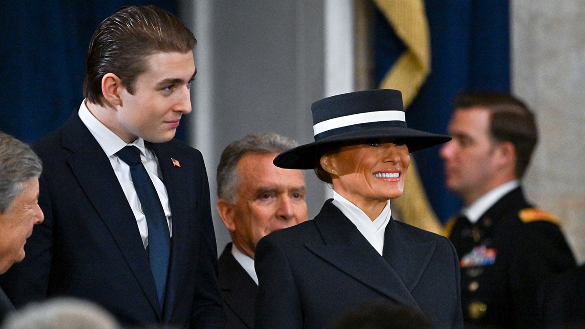 Barron Trump and Melania Trump arrive for the inauguration of U.S. President Donald Trump