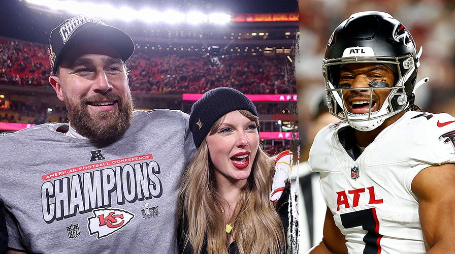 Falcons star Bijan Robinson reacts to Travis Kelce-Taylor Swift engagement