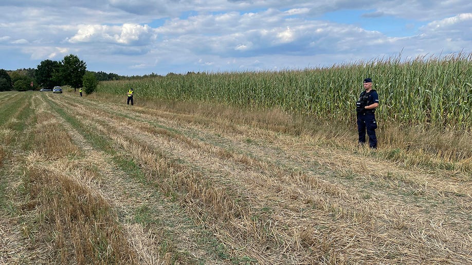 A Polish field where a Russian drone crashed.