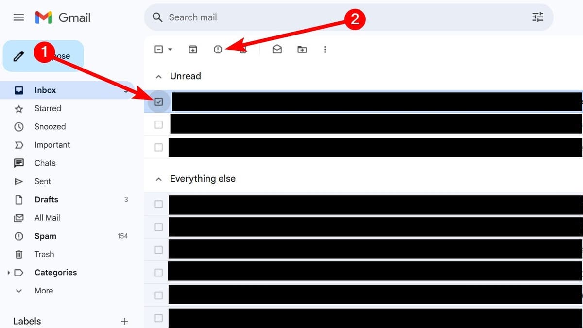 Reporting spam on Gmail when it’s in the inbox