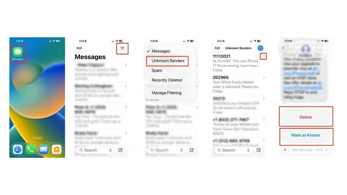 Bilinen gibi işaretleme veya bilinmeyen gönderenler klasöründeki spam'i silme adımları