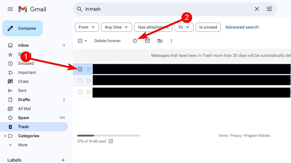 Reporting spam on Gmail when it’s in the trash folder