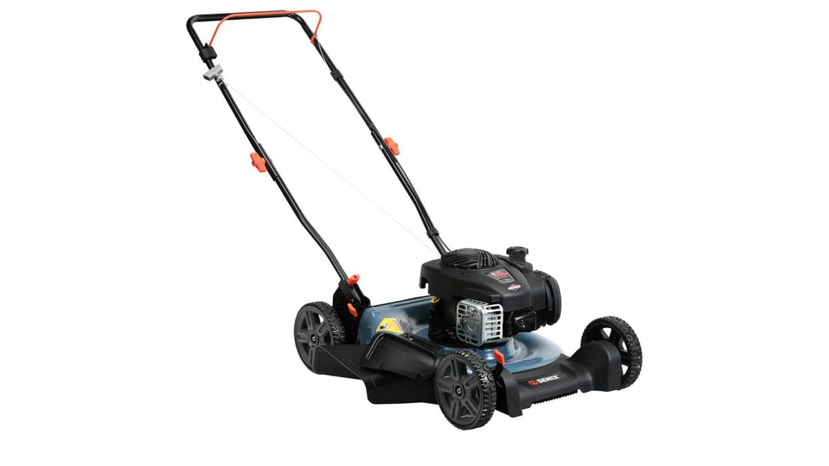 This gas-powered mower is ideal for small to medium yards.