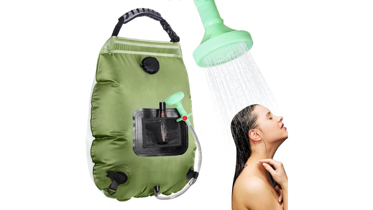 Take a relaxing shower in the woods with a solar-powered shower bag.