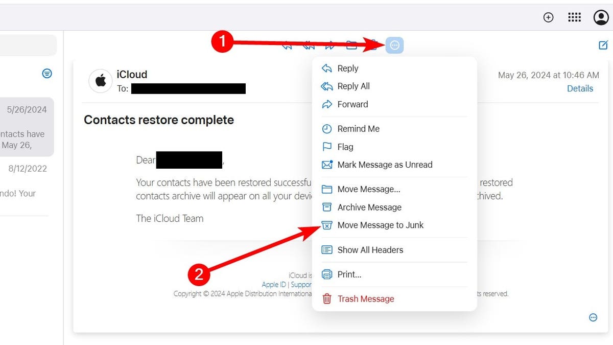 Reporting spam on iCloud.com when it’s in the inbox