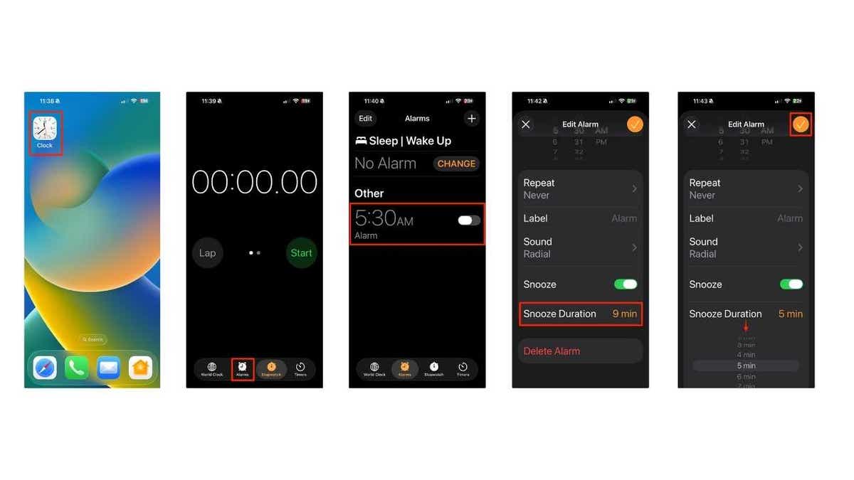 Alarm erteleme seçeneklerini özelleştirmek için adımlar