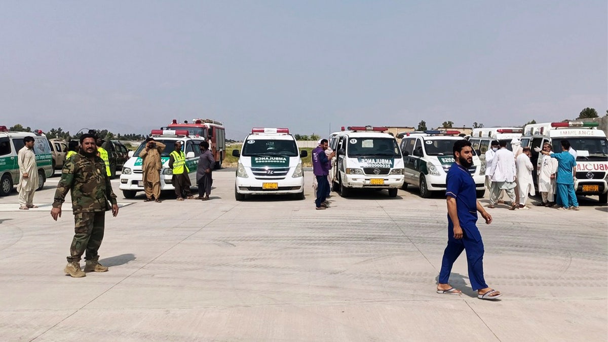 ambulances prepare to receive victims after Afghanistan earthquake