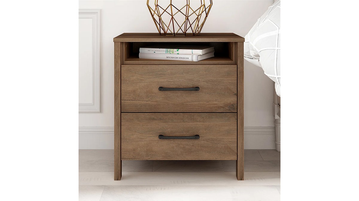 This nightstand is the perfect height.