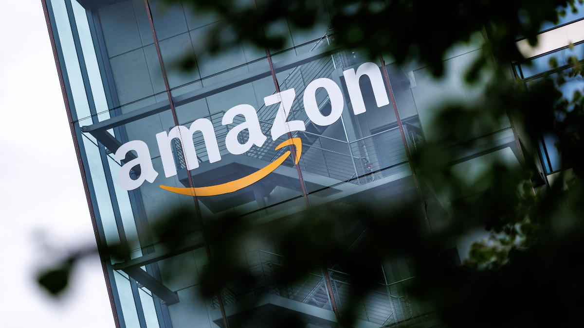The Amazon logo on the tech giant's building in Munich, Germany.