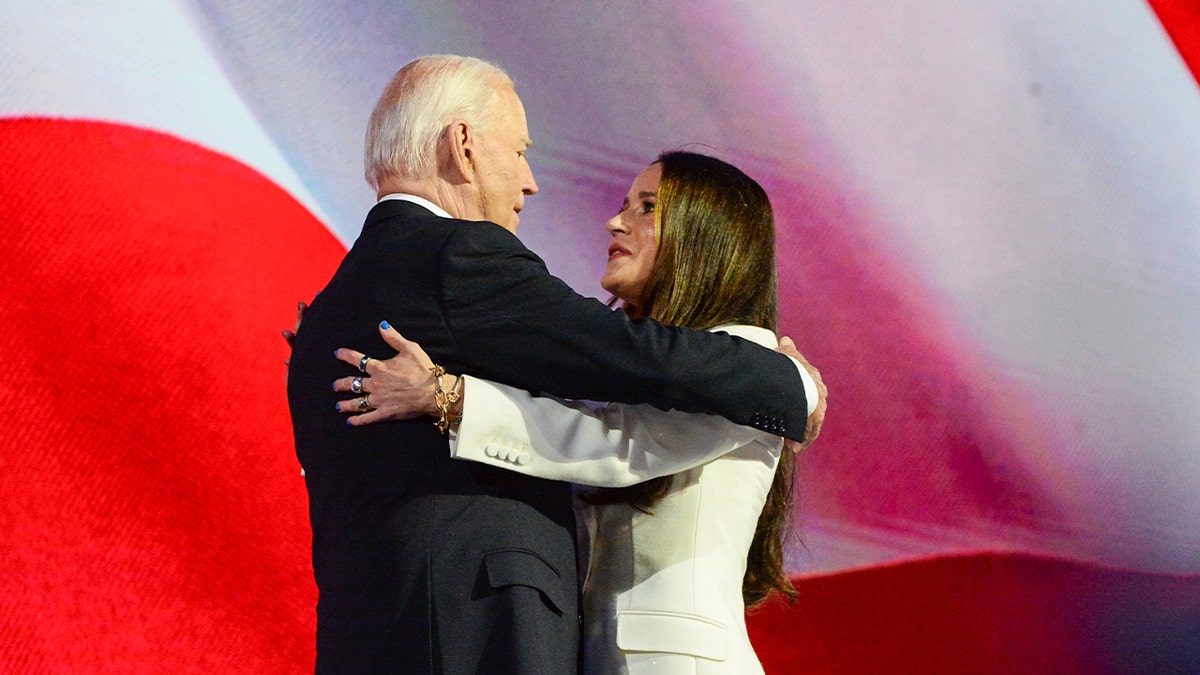 Joe Biden and Ashley Biden embrace at DNC 2024