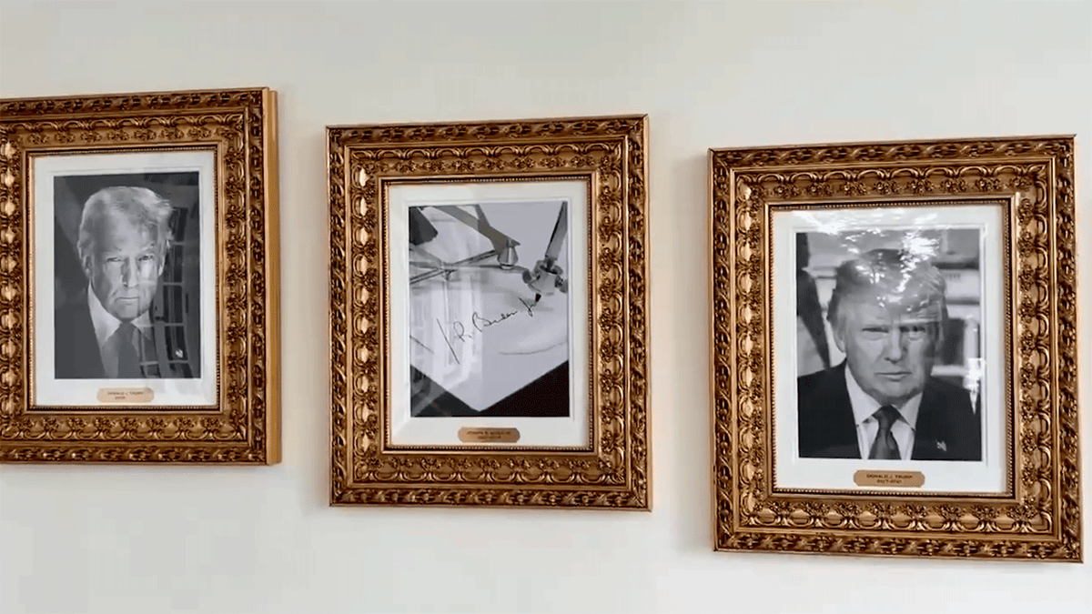 Joe Biden autopen signature next to President Trump's portraits