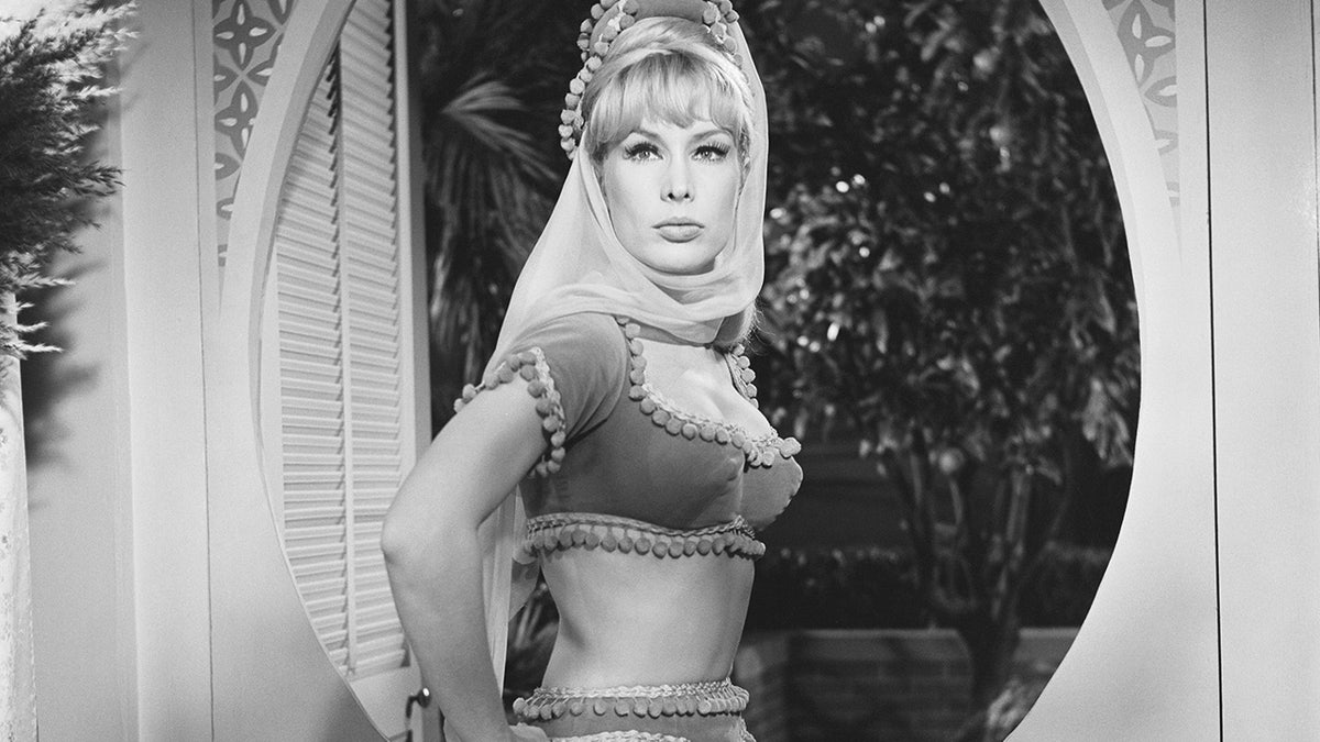 Barbara Eden wearing her Jeannie costume.