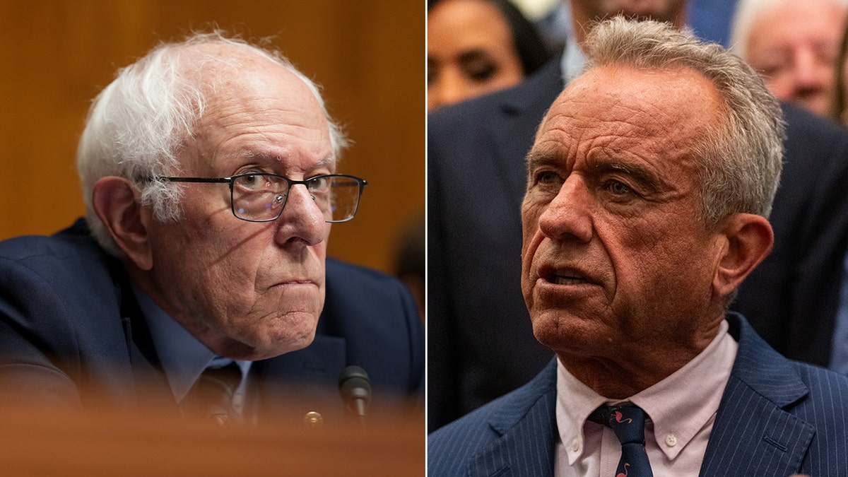 split photo of Bernie Sanders and Robert F. Kennedy Jr.
