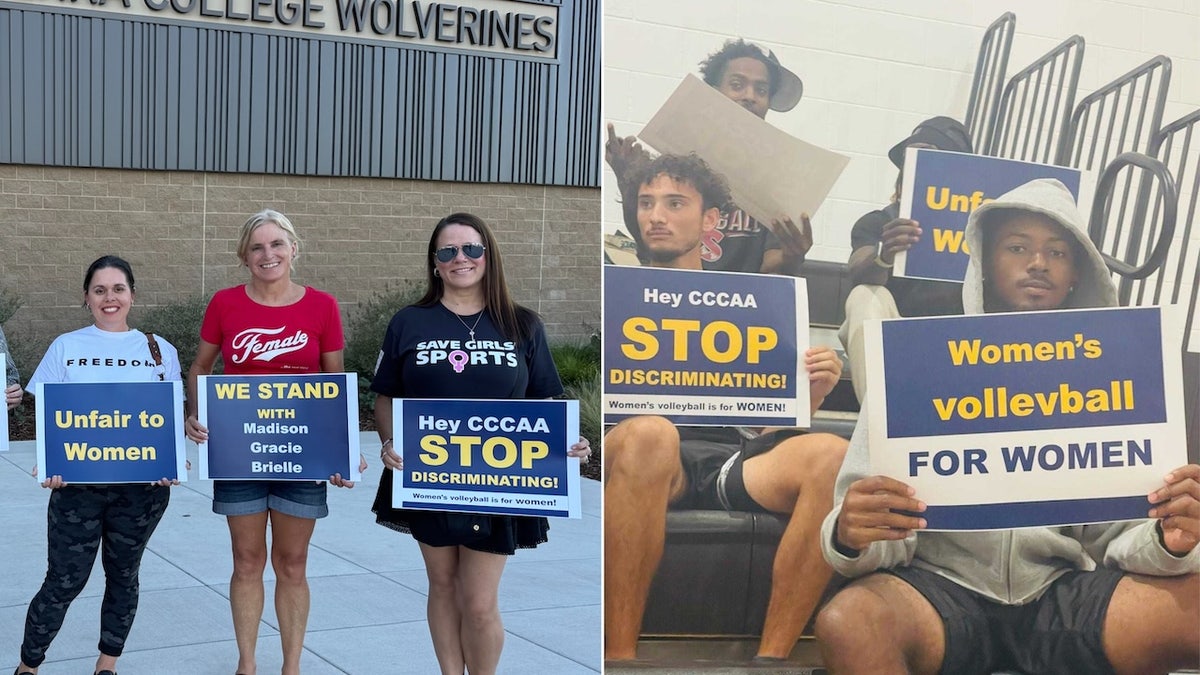Protesters at a women's volleyball game