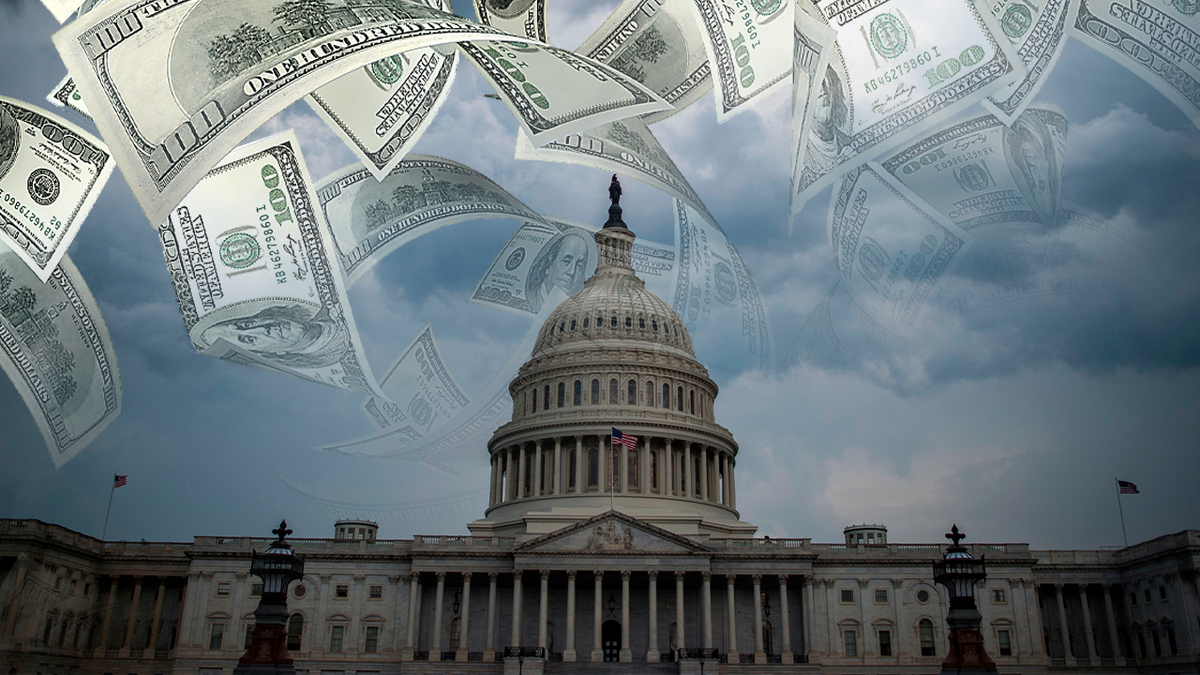 The U.S. capitol building with money raining down on it?