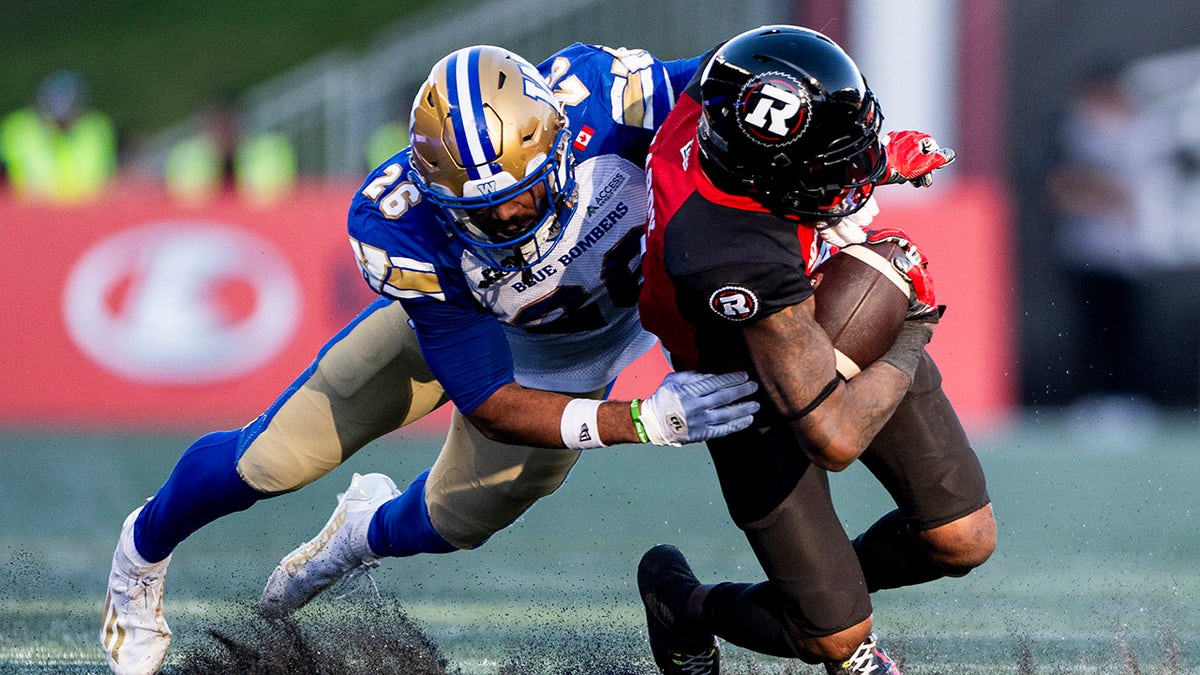 Winnipeg's Jaiden Woodbey makes a tackle