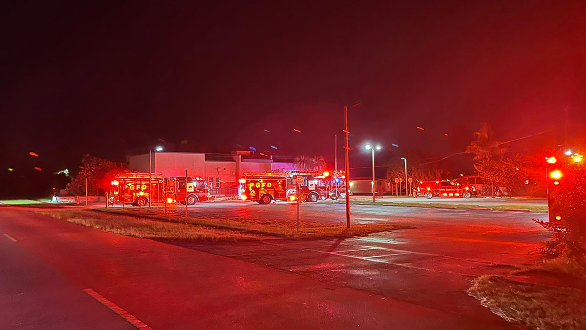 fire trucks responding to synagogue fire