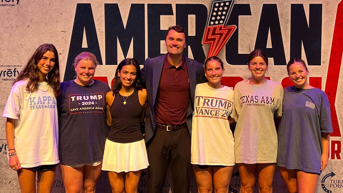 Charlie Kirk with fans at Texas A&M