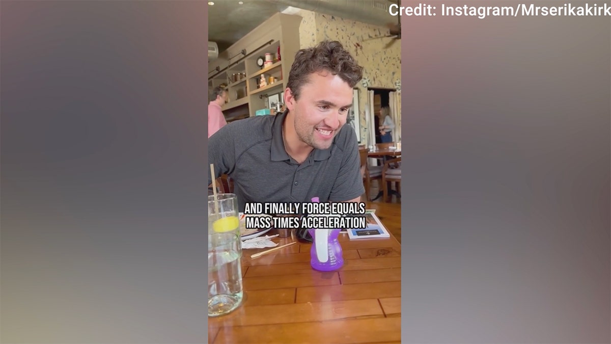 Erika Kirk honored her late husband, conservative activist Charlie Kirk, on Friday with a posthumous video showing him teaching their daughter some of the basics of physics.