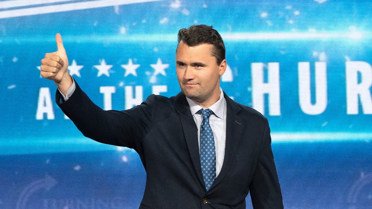 Turning Point USA co-founder Charlie Kirk on stage at an event
