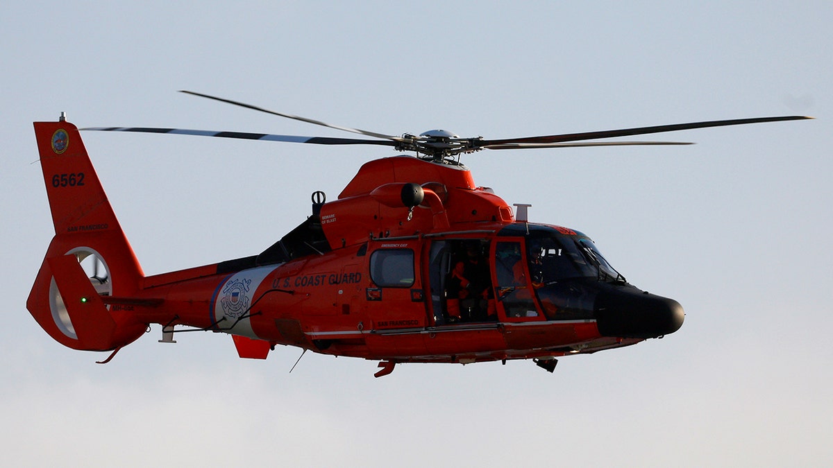 Coast Guard helicopter in the sky