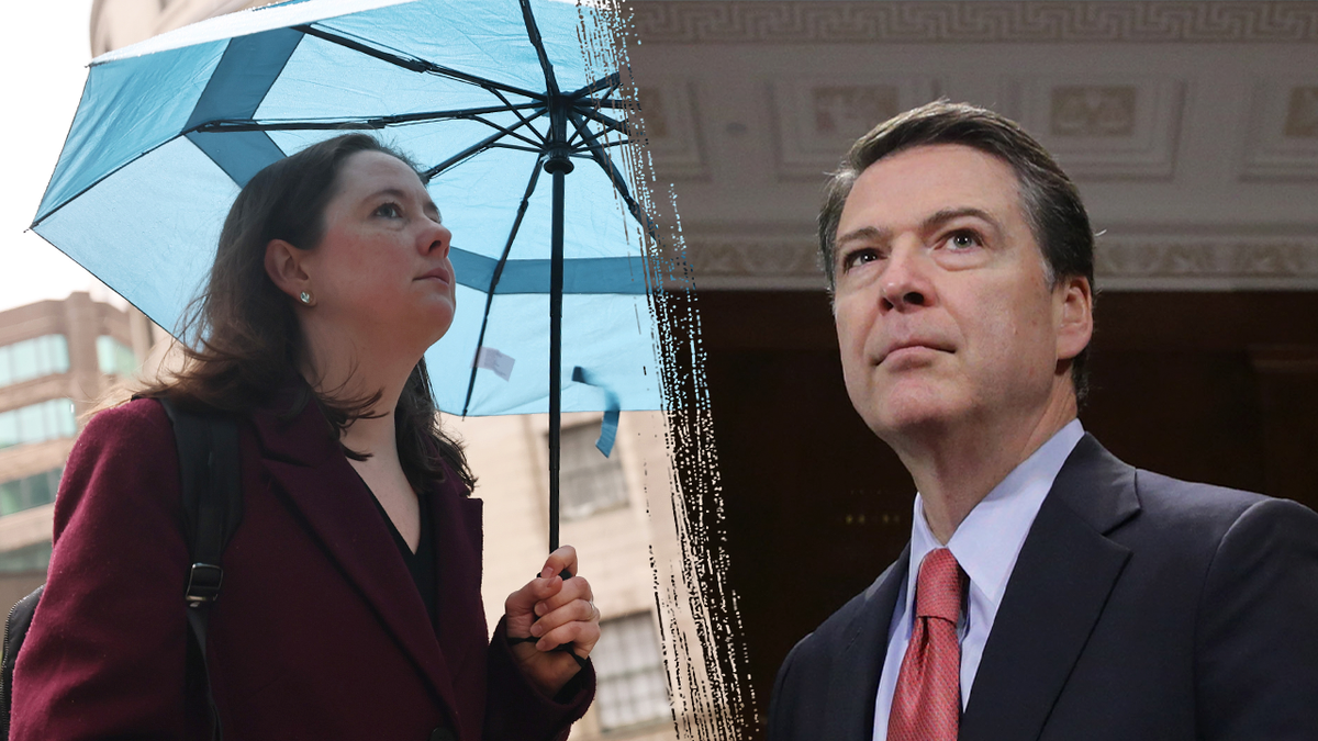Former federal prosecutor Maurene Comey and her father, former FBI Director James Comey, are seen in this split image. Comey, a longtime U.S. prosecutor for the Justice Department, sued the Trump administration Monday, Sept. 15, over her abrupt firing earlier this year. (Photos via Getty Images)