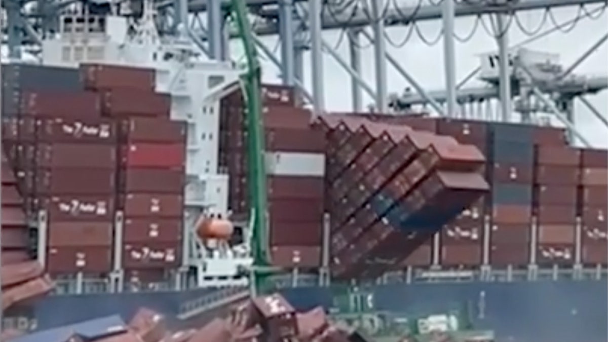 Containers falling off a cargo ship in California