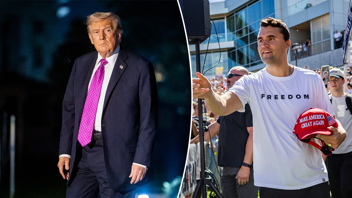 A split photo of President Donald Trump and the late Charlie Kirk