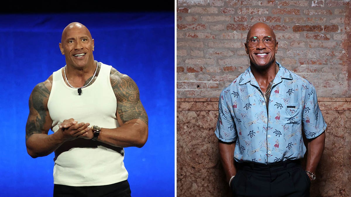 Dwayne Johnson in 2022 and Johnson at the Venice FIlm Festival in 2025.