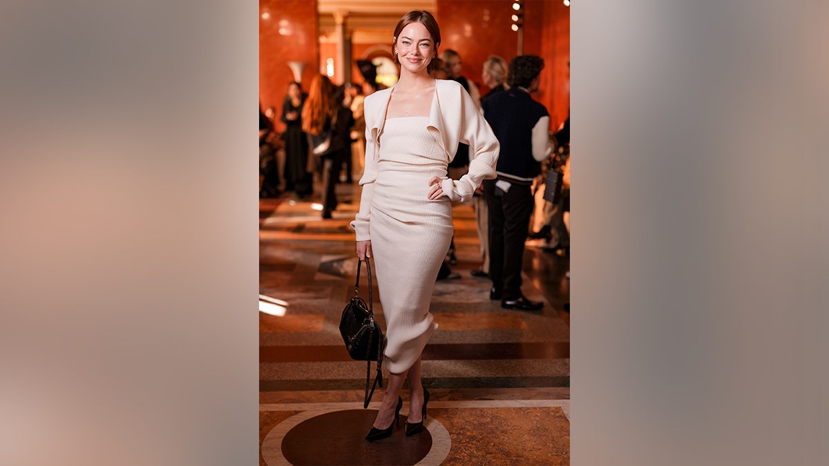 Emma Stone at the Louis Vuitton fashion show during Paris Fashion Week in September 2025.
