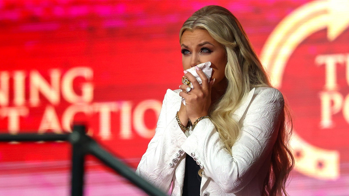 Erika Kirk on stage at Charlie Kirk memorial