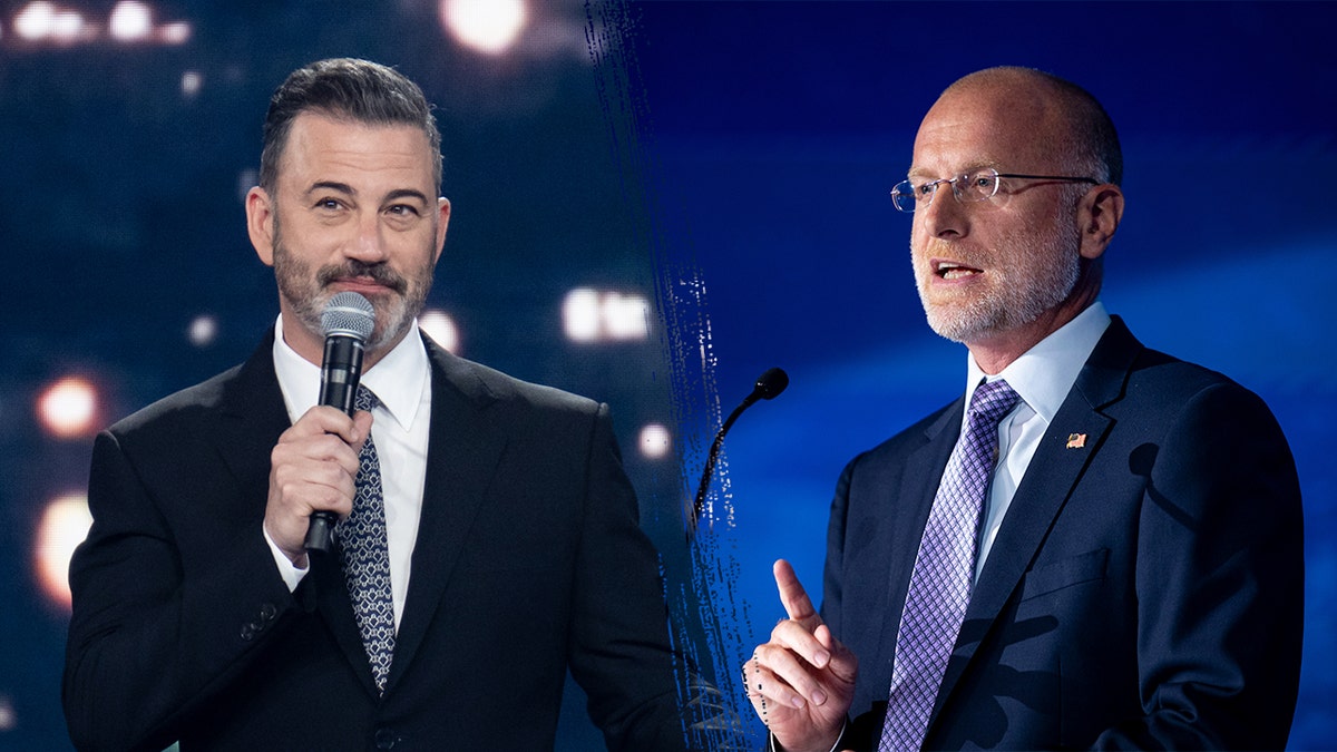 Jimmy Kimmel and Brendan Carr shown side by side amid broadcast dispute