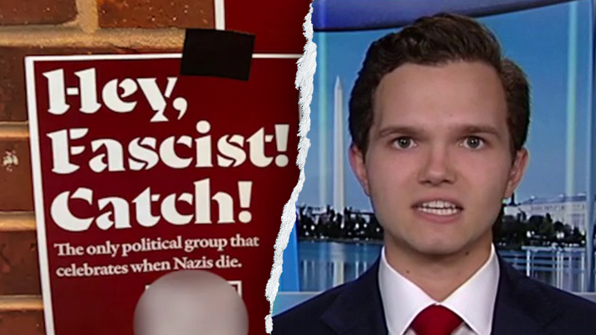 Split of Georgetown student and 'Hey, fascist! Catch!' flyer
