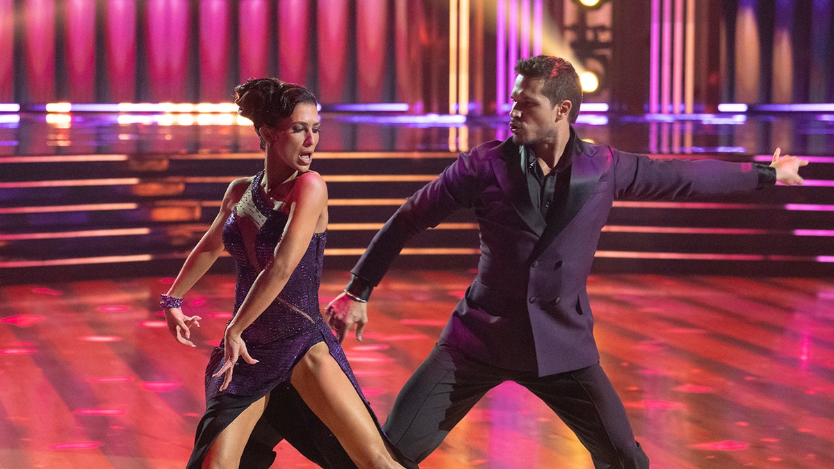 Hilaria Baldwin and her pro DWTS partner Gleb Savchenko dancing