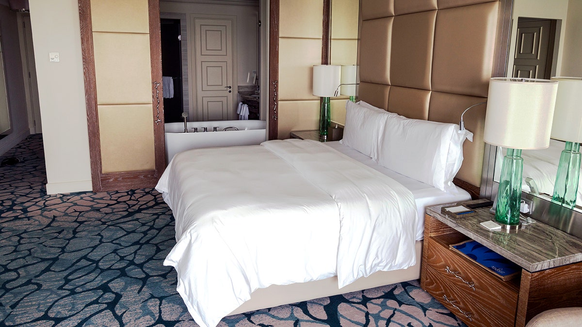 Side view of hotel room.