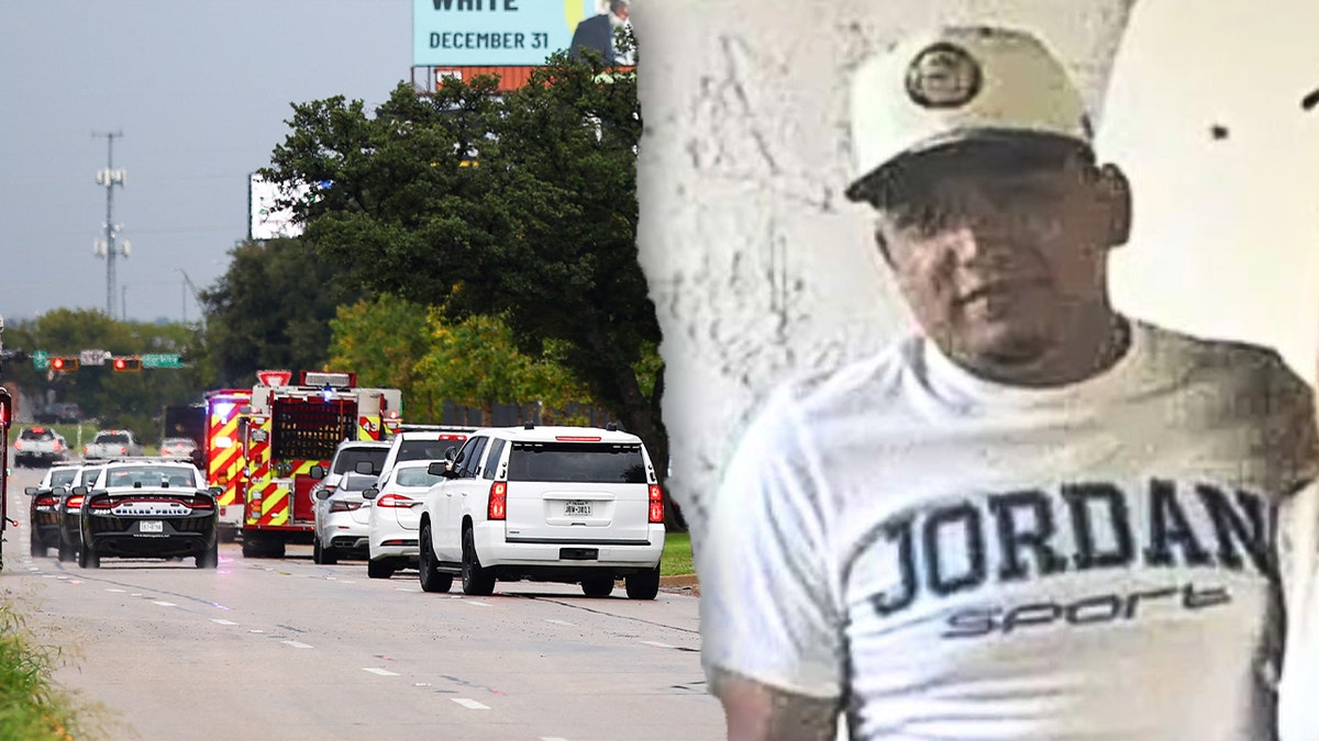 Composite image of Miguel Ángel García-Hernández and emergency vehicles at Dallas ICE shooting scene.
