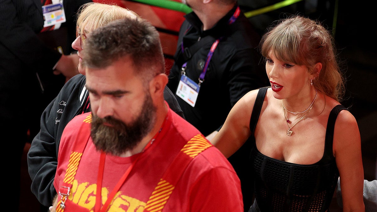 Jason Kelce and Taylor Swift after a Kansas City Chiefs game
