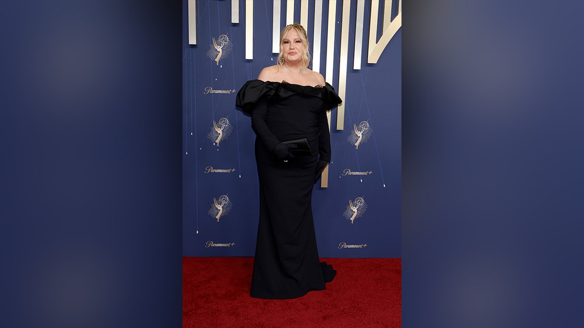Jennifer Coolidge in a black dress at the 2025 Emmy Awards.