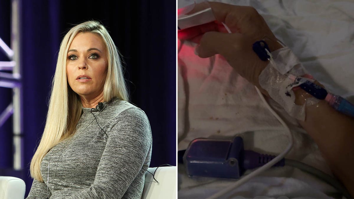 A split of Kate Gosselin and Kate's arm on the hospital bed.