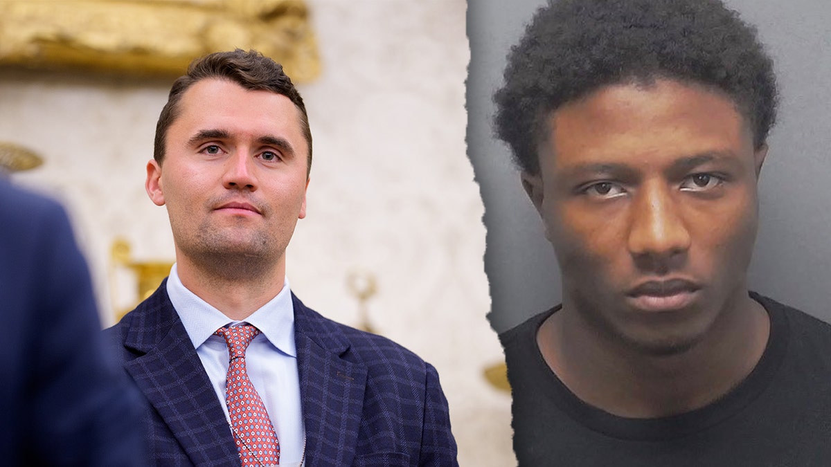 Split image of Charlie Kirk next to booking photo of Xaelyn Dunbar from Bexar County Sheriff’s Office.