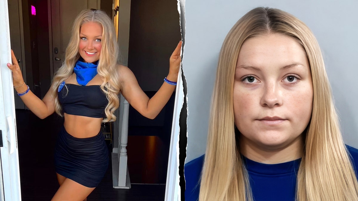 (L) Laken Snelling is seen smiling in a picture taken while at the University of Kentucky (R) Laken Snelling in a booking picture.