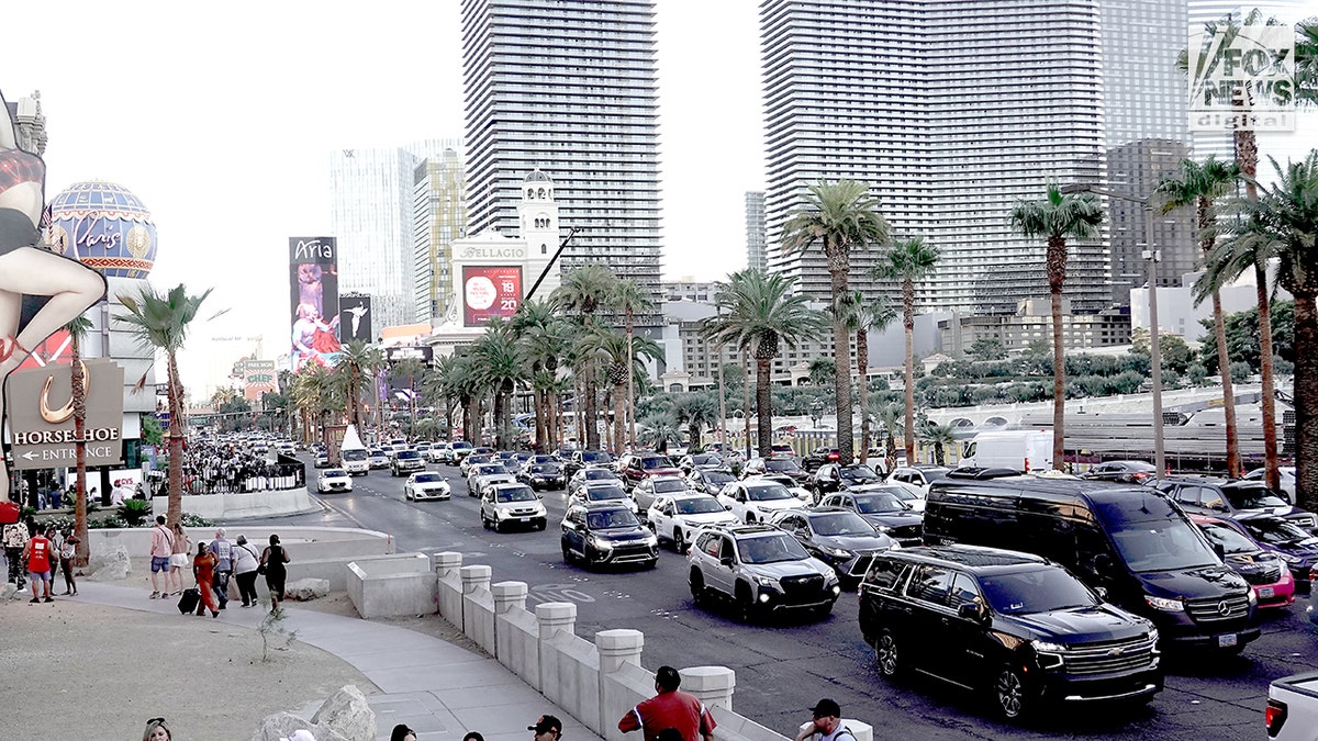 Cars outside the Bellagio hotel in Las Vegas.