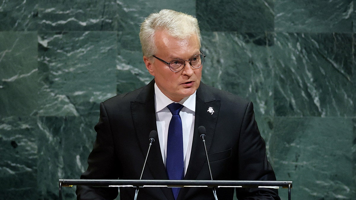 Lithuania's President Gitanas Nauseda speaking at the UN