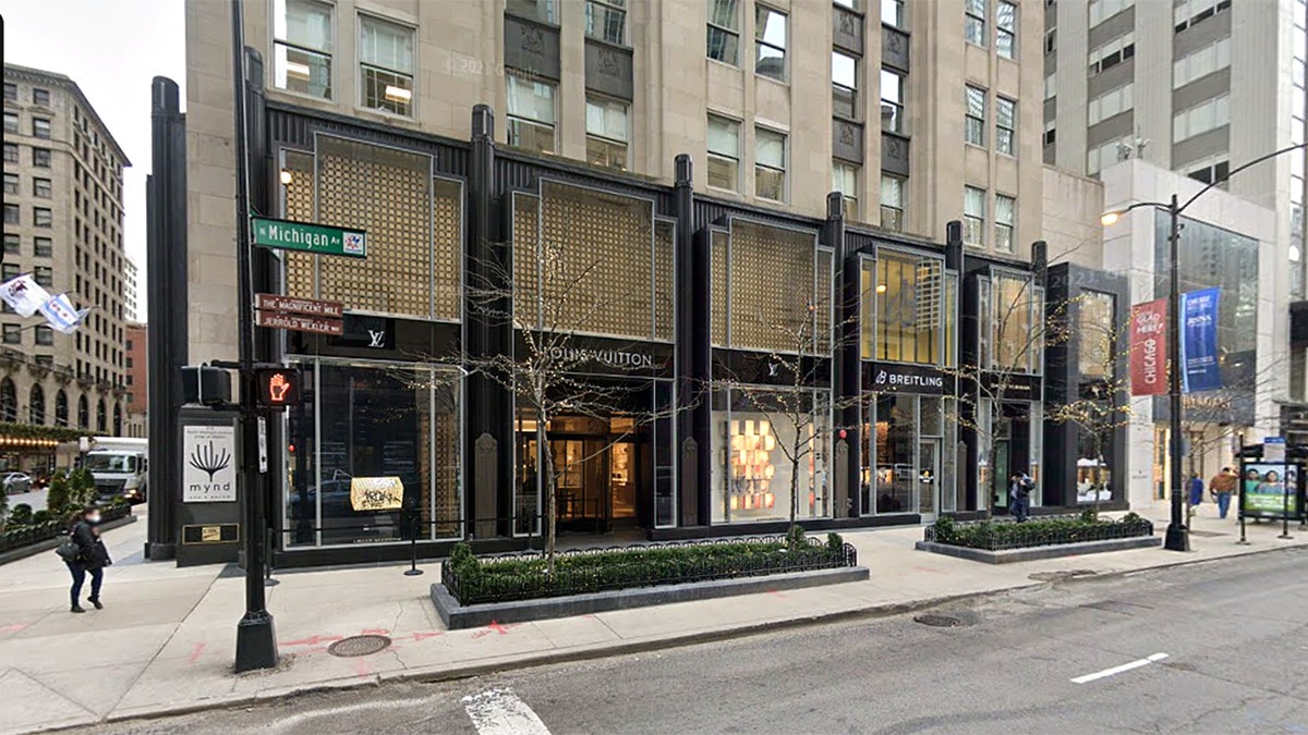 Street view of Louis Vuitton Store on Michigan Avenue.
