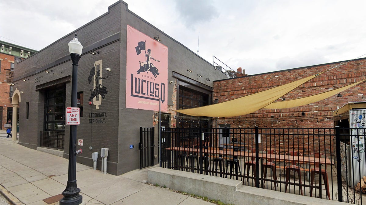The exterior of Lucius Q BBQ restaurant is located near Cincinnati, Ohio, Pendleton.