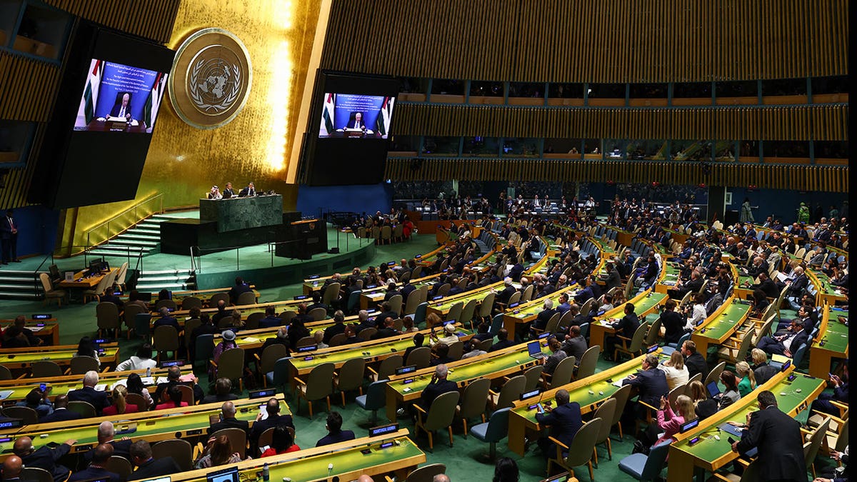 Palestinian Authority President Mahmoud Abbas addresses the UN