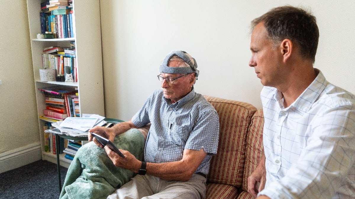 Older man taking EEG test