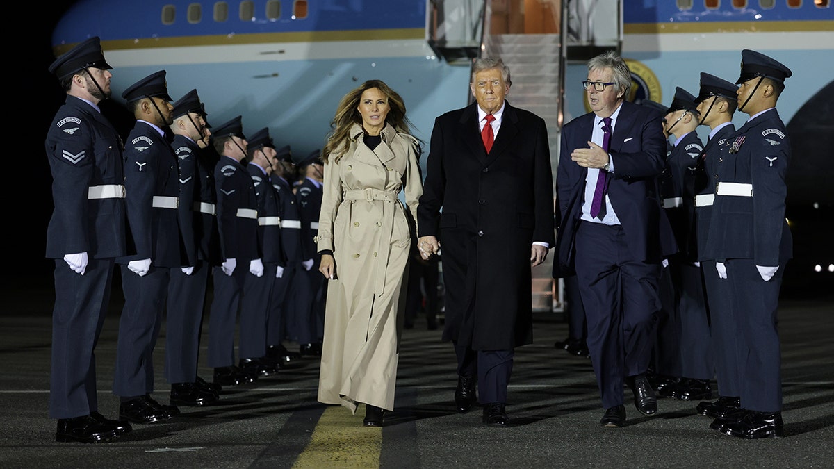 Melania Trump and President Trump arriving at London's Stansted Airport on September 16.