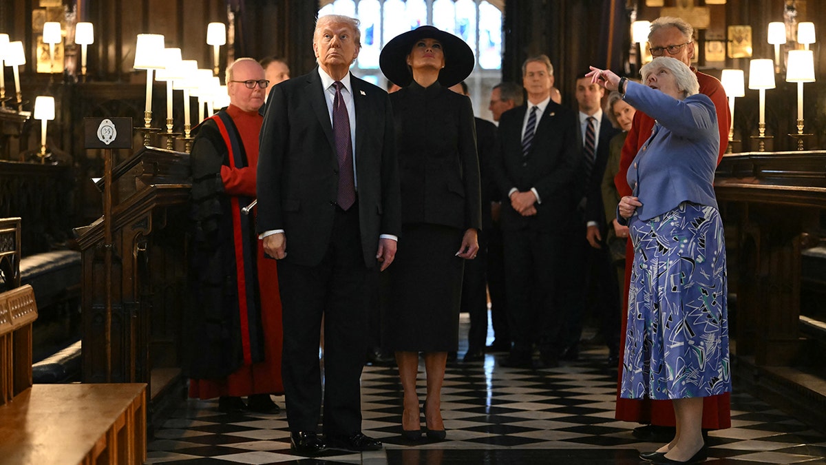 President Trump and Melania Trump while on a tour of St. George's Chapel.