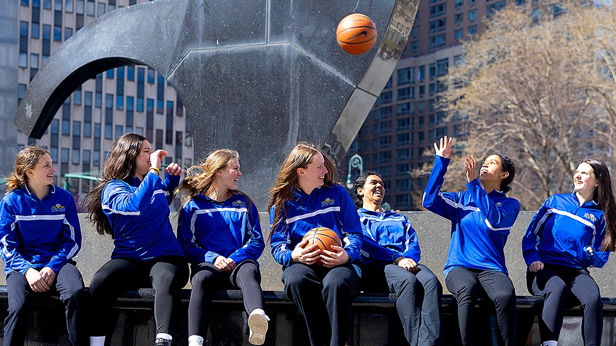 Mid Vermont Christian School girls basketball team playing